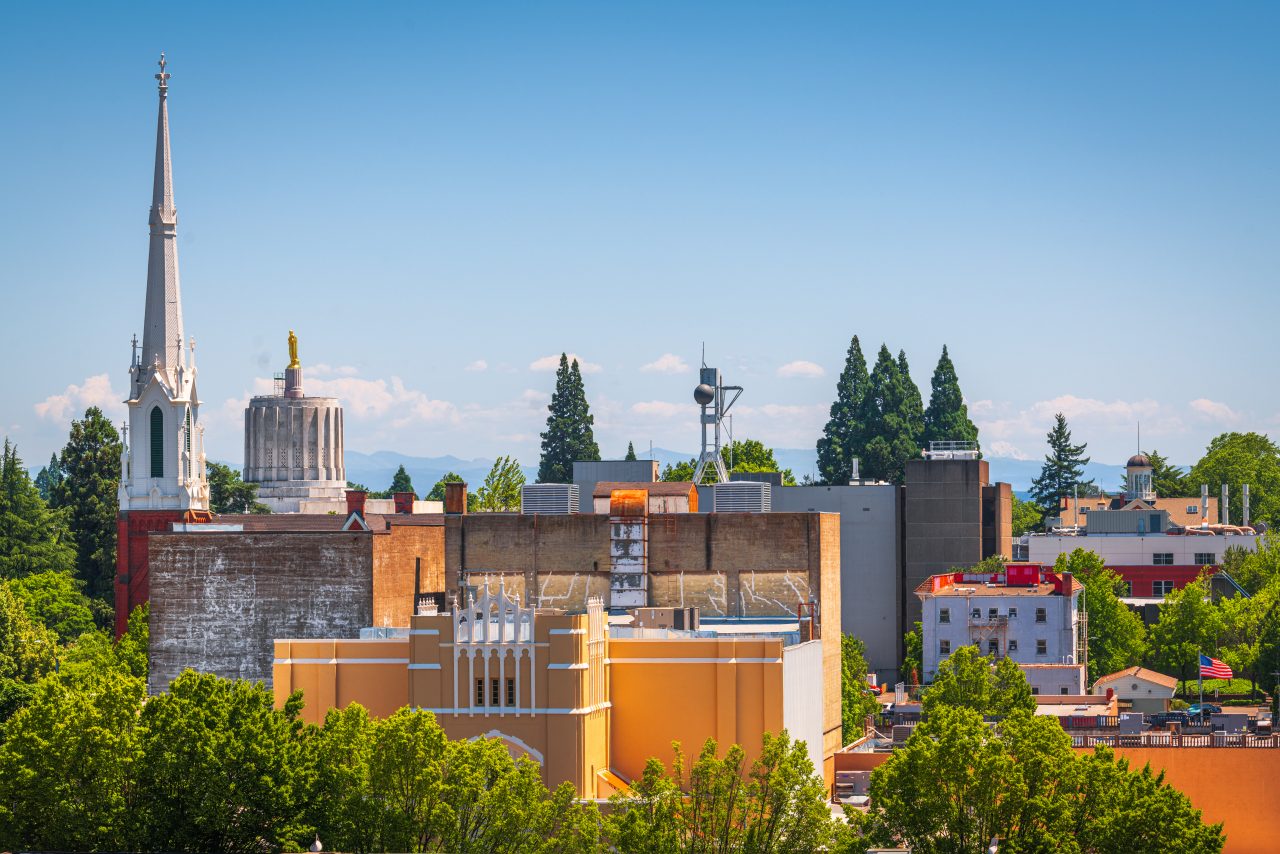 The Salem, Oregon, skyline in the evening