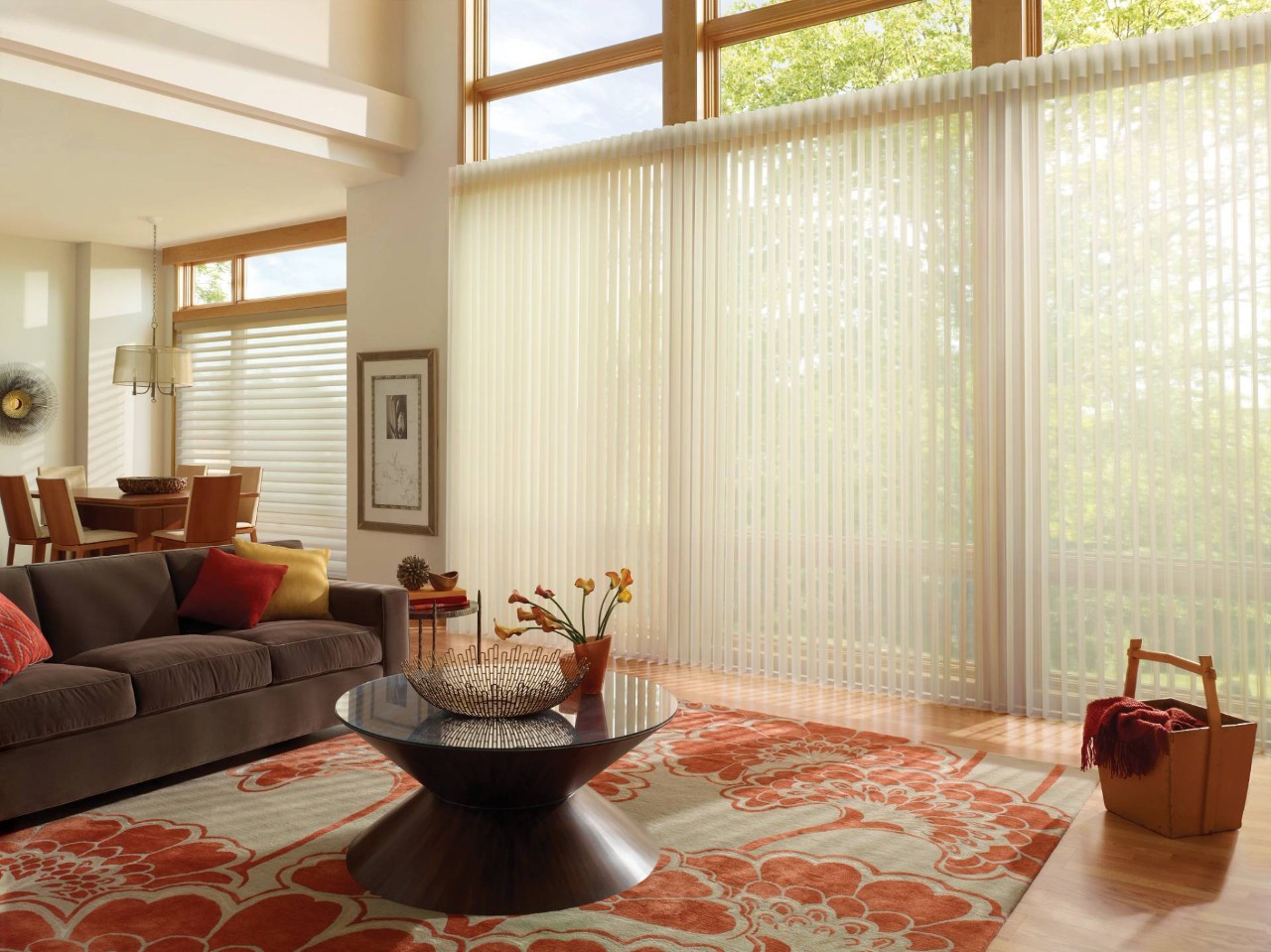 Hunter Douglas Luminette® Sheer Panels filtering light in a living room near Dallas, TX