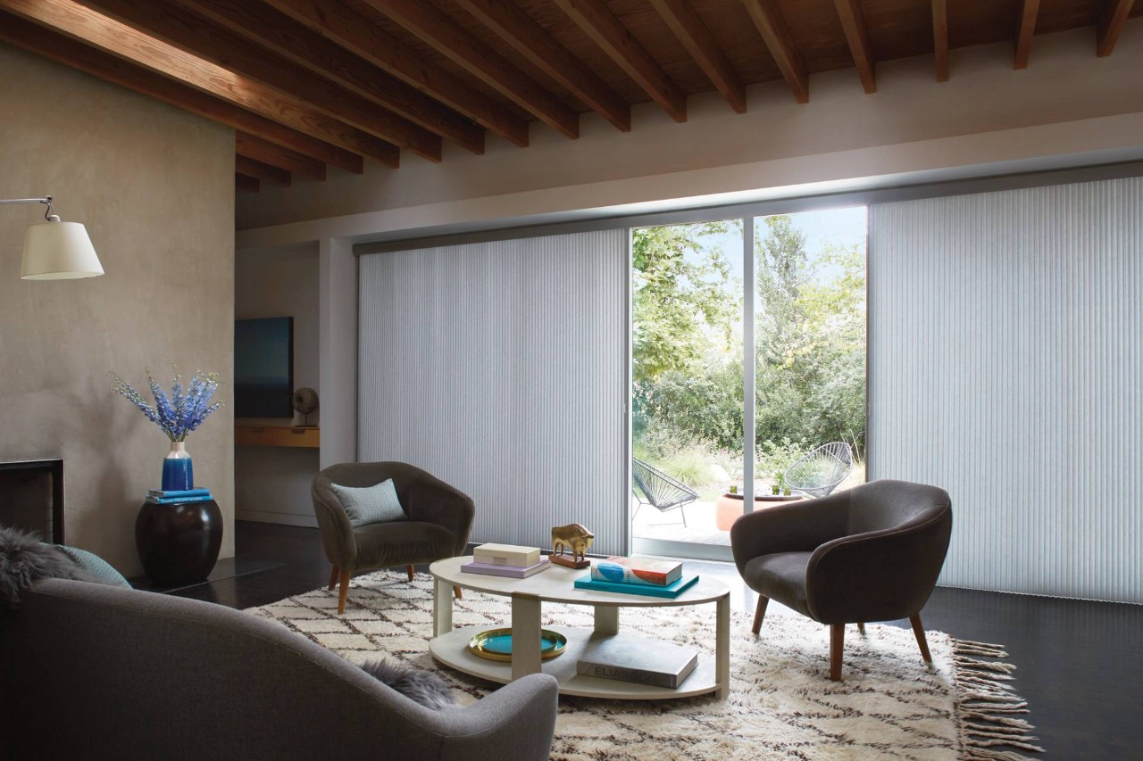 Cellular window treatments in the living room near Dallas, OR